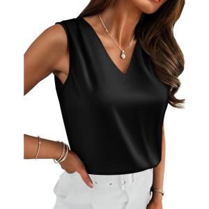 imageZeagoo Womens Silk Satin Camisole Tank Tops V Neck Pleated Dressy Casual Sleeveless Blouses Summer Business Work ShirtsBlack