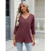 imageZeagoo 34 Length Sleeve Womens Tops Casual V Neck Shirts Soft Basic Tees Business Work BlousesDark Red