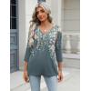 imageZeagoo 34 Length Sleeve Womens Tops Casual V Neck Shirts Soft Basic Tees Business Work BlousesGrey Floral