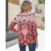 imageZeagoo 34 Sleeve Tops for Women Crew Neck Blouses Pleated Casual Shirts Fall Work Clothes 2025Floral Red