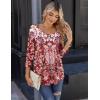 imageZeagoo 34 Sleeve Tops for Women Crew Neck Blouses Pleated Casual Shirts Fall Work Clothes 2025Floral Red