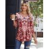imageZeagoo 34 Sleeve Tops for Women Crew Neck Blouses Pleated Casual Shirts Fall Work Clothes 2025Floral Red