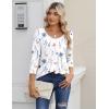 imageZeagoo 34 Sleeve Tops for Women Crew Neck Blouses Pleated Casual Shirts Fall Work Clothes 2025Floral White