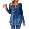 imageZeagoo Long Sleeve Shirts for Women Fall Fashion Dressy Casual Blouses Trendy Pleated Tunic Tops for Leggings 2025Blue Flowermz845