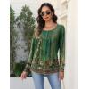 imageZeagoo Long Sleeve Shirts for Women Fall Fashion Dressy Casual Blouses Trendy Pleated Tunic Tops for Leggings 2025Green Flowermz839