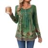 imageZeagoo Long Sleeve Shirts for Women Fall Fashion Dressy Casual Blouses Trendy Pleated Tunic Tops for Leggings 2025Green Flowermz839