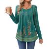 imageZeagoo Long Sleeve Shirts for Women Fall Fashion Dressy Casual Blouses Trendy Pleated Tunic Tops for Leggings 2025Green Printmz871