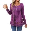 imageZeagoo Long Sleeve Shirts for Women Fall Fashion Dressy Casual Blouses Trendy Pleated Tunic Tops for Leggings 2025Purple Flowermz841