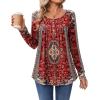 imageZeagoo Long Sleeve Shirts for Women Fall Fashion Dressy Casual Blouses Trendy Pleated Tunic Tops for Leggings 2025Red Printmz870