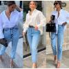 imageZeagoo Womens Button Down Shirt Long Sleeve Blouse Business Work Tops Dressy Casual Floral Printed Outfits with PocketZwhite