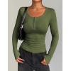 imageZeagoo Womens Long Sleeve Shirts Casual Square Neck Tops Slim Fit Rib Knit Basic Tee 2025 Fall Summer ClothesArmy Green