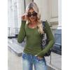 imageZeagoo Womens Long Sleeve Shirts Casual Square Neck Tops Slim Fit Rib Knit Basic Tee 2025 Fall Summer ClothesArmy Green