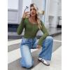 imageZeagoo Womens Long Sleeve Shirts Casual Square Neck Tops Slim Fit Rib Knit Basic Tee 2025 Fall Summer ClothesArmy Green