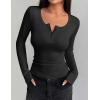 imageZeagoo Womens Long Sleeve Shirts Casual Square Neck Tops Slim Fit Rib Knit Basic Tee 2025 Fall Summer ClothesBlack