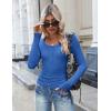 imageZeagoo Womens Long Sleeve Shirts Casual Square Neck Tops Slim Fit Rib Knit Basic Tee 2025 Fall Summer ClothesBlue