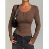 imageZeagoo Womens Long Sleeve Shirts Casual Square Neck Tops Slim Fit Rib Knit Basic Tee 2025 Fall Summer ClothesBrown