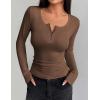 imageZeagoo Womens Long Sleeve Shirts Casual Square Neck Tops Slim Fit Rib Knit Basic Tee 2025 Fall Summer ClothesBrown
