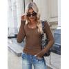 imageZeagoo Womens Long Sleeve Shirts Casual Square Neck Tops Slim Fit Rib Knit Basic Tee 2025 Fall Summer ClothesBrown