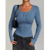 imageZeagoo Womens Long Sleeve Shirts Casual Square Neck Tops Slim Fit Rib Knit Basic Tee 2025 Fall Summer ClothesDark Blue