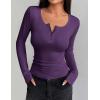 imageZeagoo Womens Long Sleeve Shirts Casual Square Neck Tops Slim Fit Rib Knit Basic Tee 2025 Fall Summer ClothesDark Purple