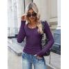 imageZeagoo Womens Long Sleeve Shirts Casual Square Neck Tops Slim Fit Rib Knit Basic Tee 2025 Fall Summer ClothesDark Purple