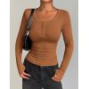 imageZeagoo Womens Long Sleeve Shirts Casual Square Neck Tops Slim Fit Rib Knit Basic Tee 2025 Fall Summer ClothesLight Brown