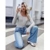imageZeagoo Womens Long Sleeve Shirts Casual Square Neck Tops Slim Fit Rib Knit Basic Tee 2025 Fall Summer ClothesLight Grey