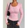 imageZeagoo Womens Long Sleeve Shirts Casual Square Neck Tops Slim Fit Rib Knit Basic Tee 2025 Fall Summer ClothesLight Pink