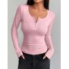 imageZeagoo Womens Long Sleeve Shirts Casual Square Neck Tops Slim Fit Rib Knit Basic Tee 2025 Fall Summer ClothesLight Pink