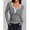 imageZeagoo Womens Long Sleeve Shirts Casual Square Neck Tops Slim Fit Rib Knit Basic Tee 2025 Fall Summer ClothesStripe Black White