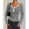 imageZeagoo Womens Long Sleeve Shirts Casual Square Neck Tops Slim Fit Rib Knit Basic Tee 2025 Fall Summer ClothesStripe Black White