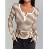 imageZeagoo Womens Long Sleeve Shirts Casual Square Neck Tops Slim Fit Rib Knit Basic Tee 2025 Fall Summer ClothesStripe Brown White
