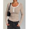 imageZeagoo Womens Long Sleeve Shirts Casual Square Neck Tops Slim Fit Rib Knit Basic Tee 2025 Fall Summer ClothesStripe Brown White