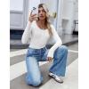 imageZeagoo Womens Long Sleeve Shirts Casual Square Neck Tops Slim Fit Rib Knit Basic Tee 2025 Fall Summer ClothesWhite