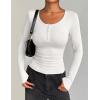 imageZeagoo Womens Long Sleeve Shirts Casual Square Neck Tops Slim Fit Rib Knit Basic Tee 2025 Fall Summer ClothesWhite
