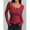 imageZeagoo Womens Long Sleeve Shirts Casual Square Neck Tops Slim Fit Rib Knit Basic Tee 2025 Fall Summer ClothesWine Red