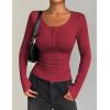 imageZeagoo Womens Long Sleeve Shirts Casual Square Neck Tops Slim Fit Rib Knit Basic Tee 2025 Fall Summer ClothesWine Red