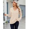 imageZeagoo Womens Sweaters Fall Casual Long Sleeve V Neck Shirts Lightweight Crochet Ribbed Knit Pullover Tops OutfitsApricot