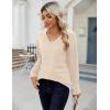 imageZeagoo Womens Sweaters Fall Casual Long Sleeve V Neck Shirts Lightweight Crochet Ribbed Knit Pullover Tops OutfitsApricot