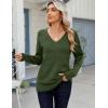 imageZeagoo Womens Sweaters Fall Casual Long Sleeve V Neck Shirts Lightweight Crochet Ribbed Knit Pullover Tops OutfitsArmy Green