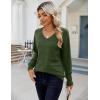 imageZeagoo Womens Sweaters Fall Casual Long Sleeve V Neck Shirts Lightweight Crochet Ribbed Knit Pullover Tops OutfitsArmy Green