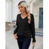 imageZeagoo Womens Sweaters Fall Casual Long Sleeve V Neck Shirts Lightweight Crochet Ribbed Knit Pullover Tops OutfitsBlack