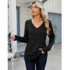 imageZeagoo Womens Sweaters Fall Casual Long Sleeve V Neck Shirts Lightweight Crochet Ribbed Knit Pullover Tops OutfitsBlack