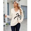 imageZeagoo Womens Sweaters Fall Casual Long Sleeve V Neck Shirts Lightweight Crochet Ribbed Knit Pullover Tops OutfitsBow