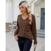 imageZeagoo Womens Sweaters Fall Casual Long Sleeve V Neck Shirts Lightweight Crochet Ribbed Knit Pullover Tops OutfitsBrown