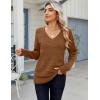 imageZeagoo Womens Sweaters Fall Casual Long Sleeve V Neck Shirts Lightweight Crochet Ribbed Knit Pullover Tops OutfitsCaramel