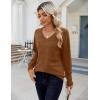 imageZeagoo Womens Sweaters Fall Casual Long Sleeve V Neck Shirts Lightweight Crochet Ribbed Knit Pullover Tops OutfitsCaramel