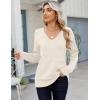 imageZeagoo Womens Sweaters Fall Casual Long Sleeve V Neck Shirts Lightweight Crochet Ribbed Knit Pullover Tops OutfitsCream