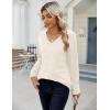 imageZeagoo Womens Sweaters Fall Casual Long Sleeve V Neck Shirts Lightweight Crochet Ribbed Knit Pullover Tops OutfitsCream