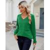 imageZeagoo Womens Sweaters Fall Casual Long Sleeve V Neck Shirts Lightweight Crochet Ribbed Knit Pullover Tops OutfitsGreen